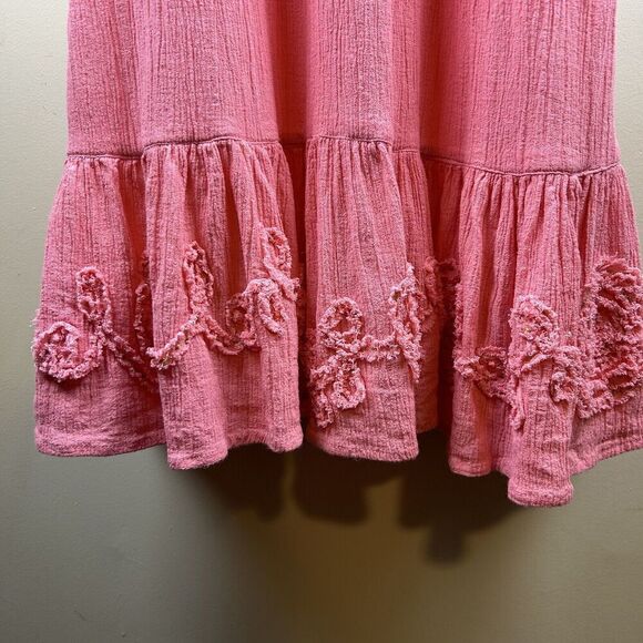 Only Necessities Midi Dress 18 W Coral Ruffles‎ Embroidery Gauzy Coastal Beachy - Picture 6 of 13